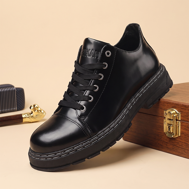 Men'S Formal Wear - Heren zwarte leren veterschoenen met dikke
