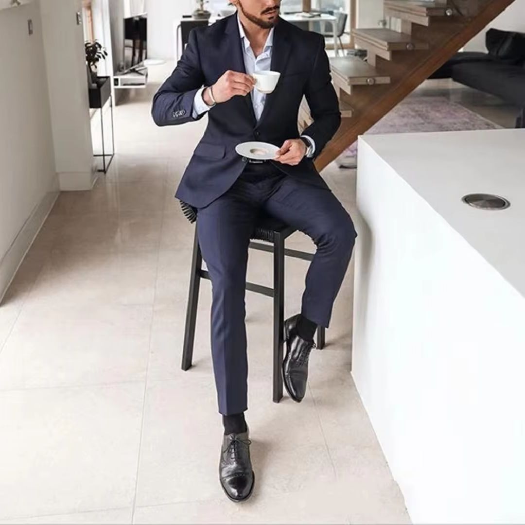 Men'S Formal Wear Not Suit - Marineblauwe 2-delige smokingpakken voor bruidsjonkers, beste